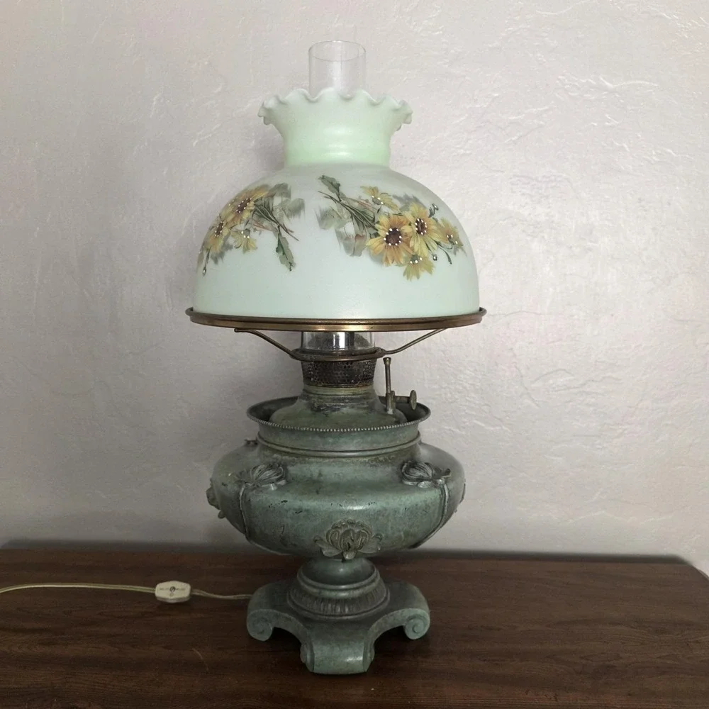 Antique Bradley & Hubbard GWTW Verdigris Parlor Lamp‎ Electric Converted Floral
